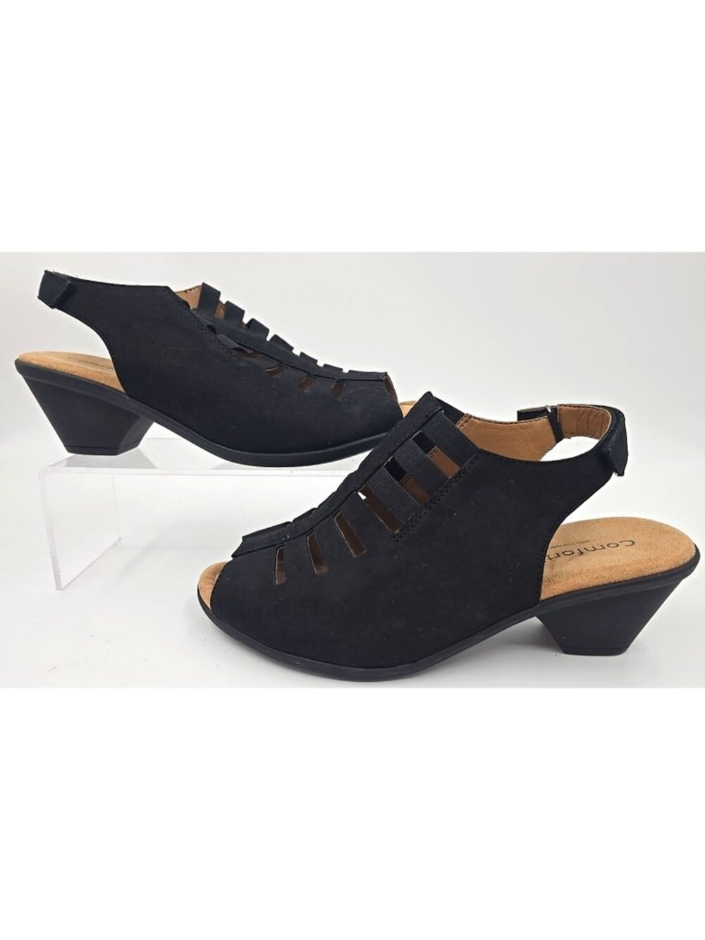 Comfortiva 8330041 Faye Sandal 2.5" Heeled Black Suede Leather Women's Size 7WW